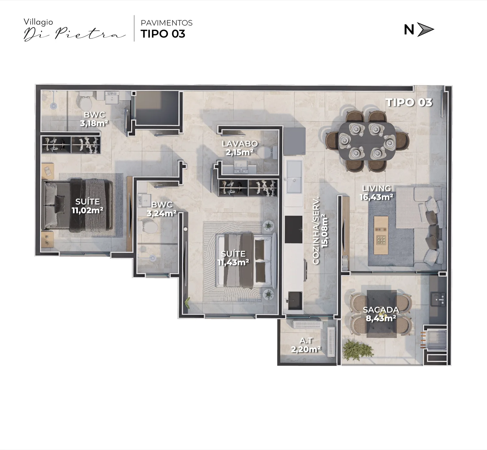 Villaggio Di Pietra Elegância e Conforto em Camboriú - Planta 12