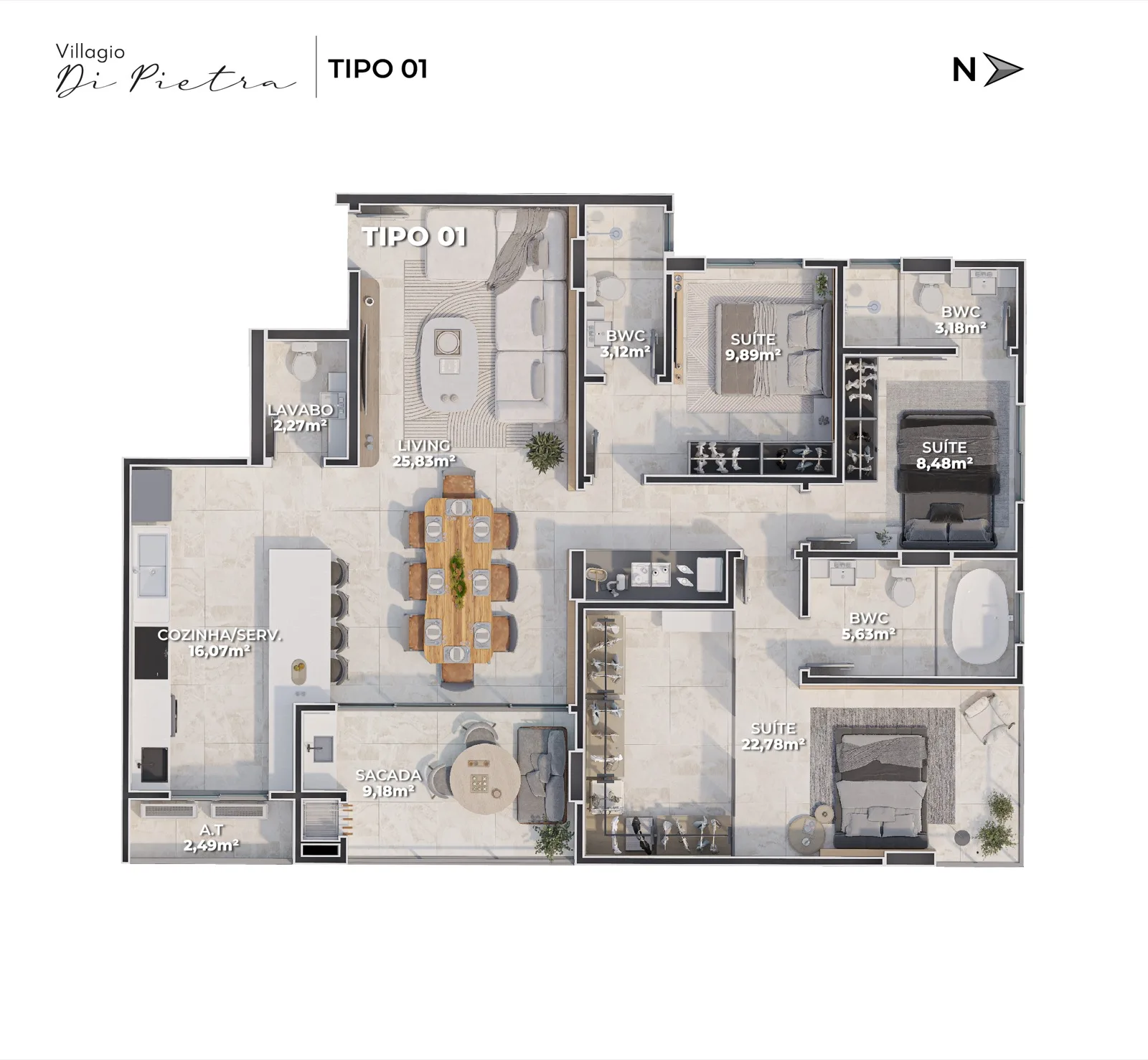 Villaggio Di Pietra Elegância e Conforto em Camboriú - Planta 3