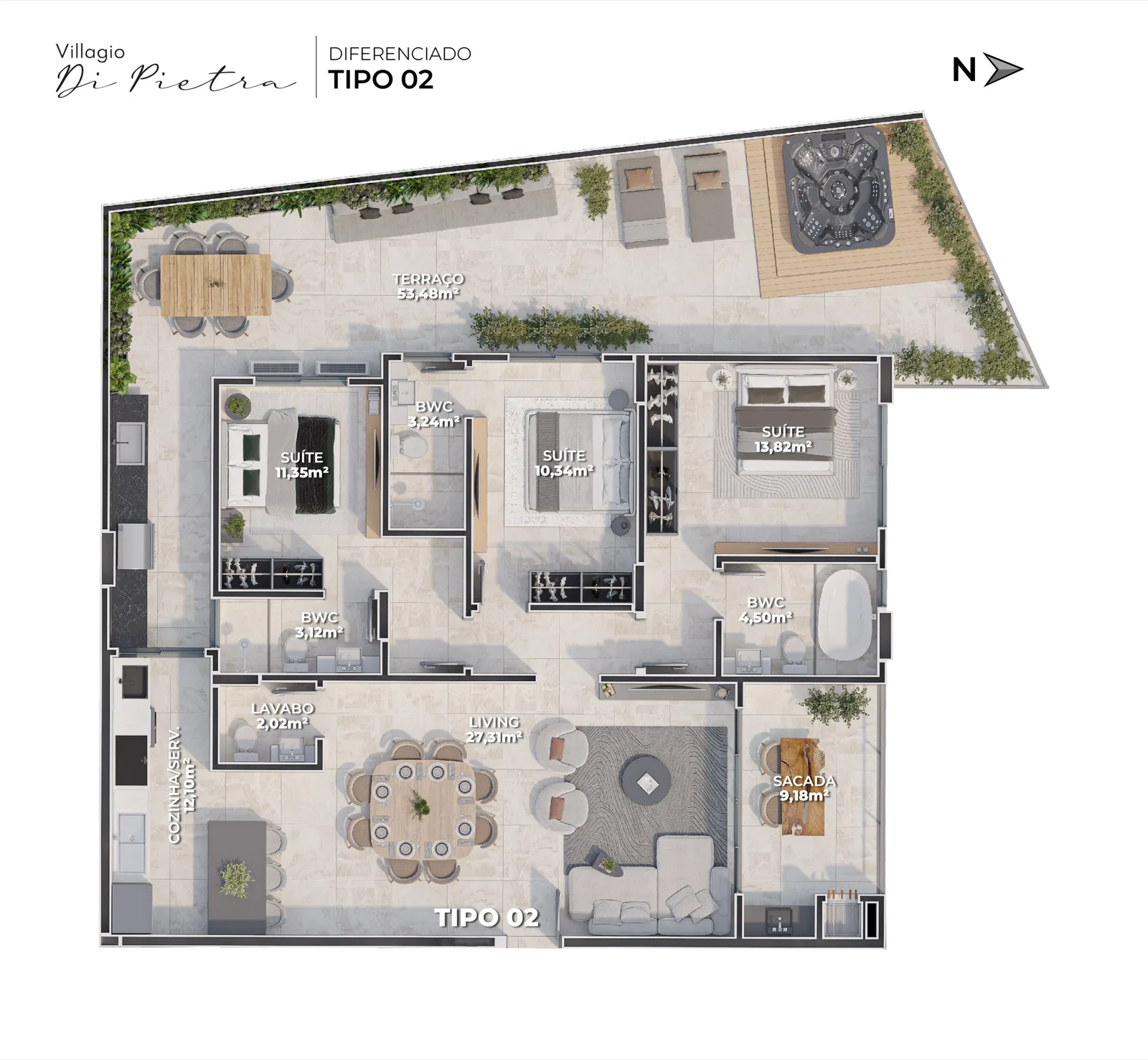 Villaggio Di Pietra Elegância e Conforto em Camboriú - Planta 4