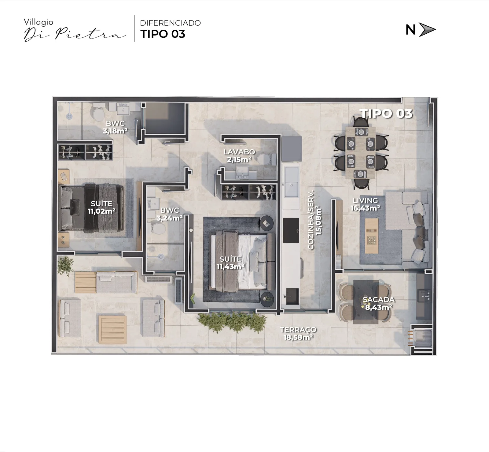 Villaggio Di Pietra Elegância e Conforto em Camboriú - Planta 5