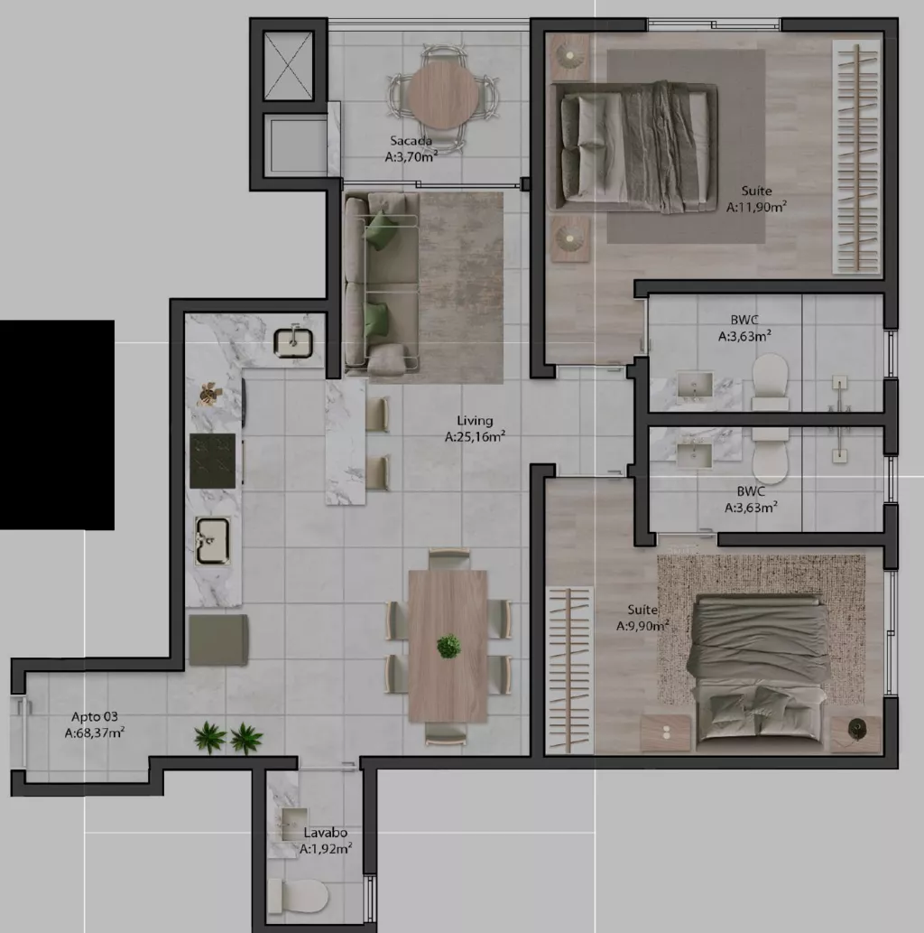 Render do Prime Leisure Residence — Morretes 12 em Itapema SC
