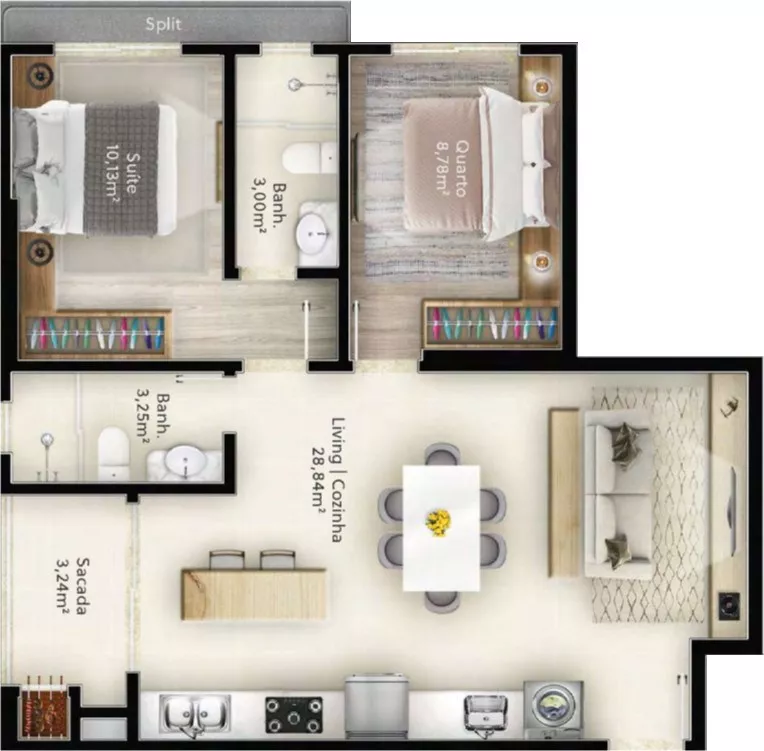 Render do Triad Up! Soho — Tabuleiro dos Oliveiras 3 em Itapema SC