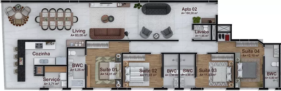 Render do Cartier CNA Residence — Castelo Branco e Andorinha 3 em Itapema SC