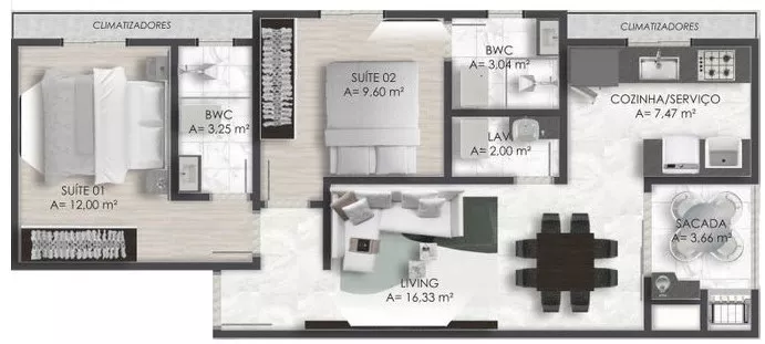 Render do Carbon Residence Tower — Itapema 3 em Itapema SC