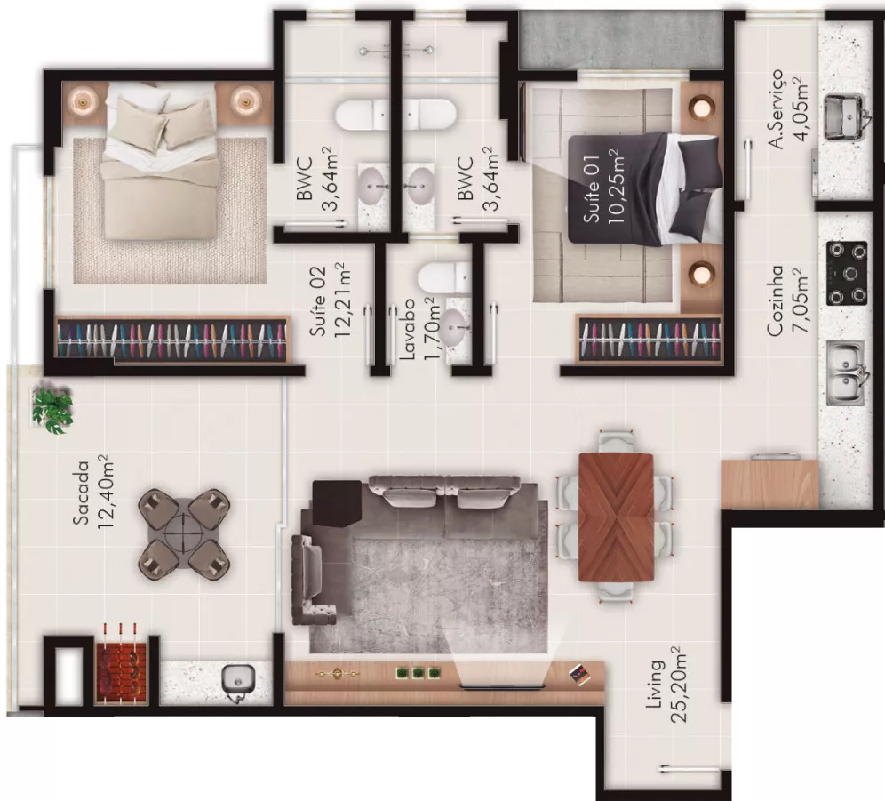 Render do Portal 246 Residence — Meia Praia 3 em Itapema SC