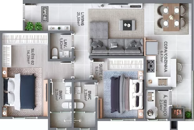 Render do Magdala Residence — Castelo Branco e Andorinha 3 em Itapema SC