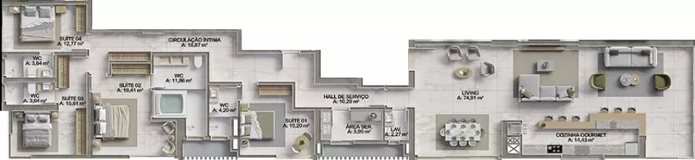 Render do Enseada Residence — Castelo Branco e Andorinha 3 em Itapema SC