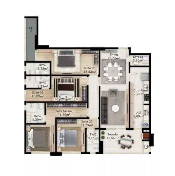 Render do Nautilus Beach Home - Torre 1 — Ilhota 3 em Itapema SC