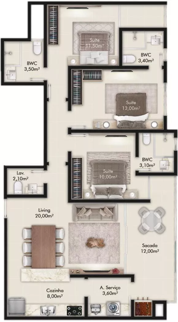 Render do Park Avenue — Itapema 3 em Itapema SC