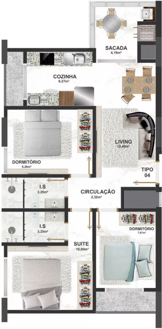 Render do Blanc Residence — Morretes 3 em Itapema SC