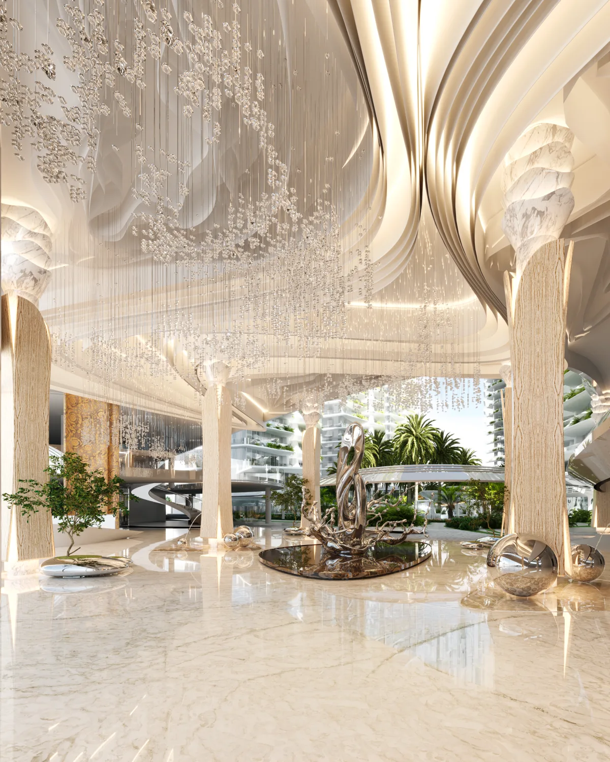 Render 3D do Majestic Hall — lobby, vista 2