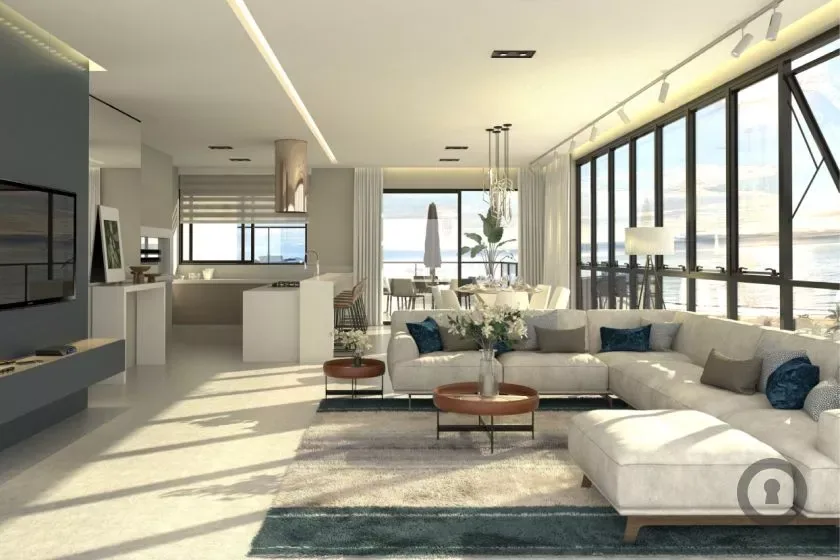 Sala de estar com vista no Brava Vel, na Praia Brava, em Itajaí — imóvel físico ou fundos imobiliários