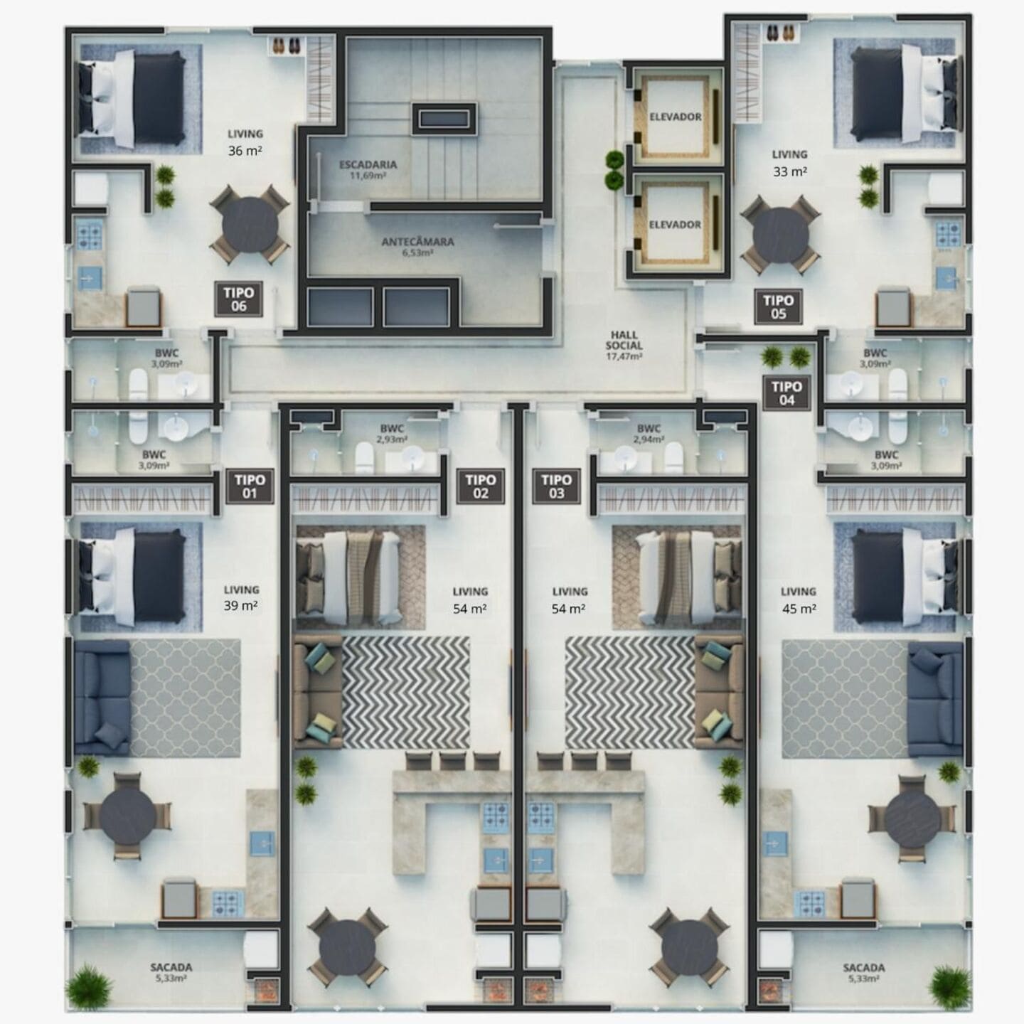 Planta 1 do Blue Ocean Residence em Porto Belo SC