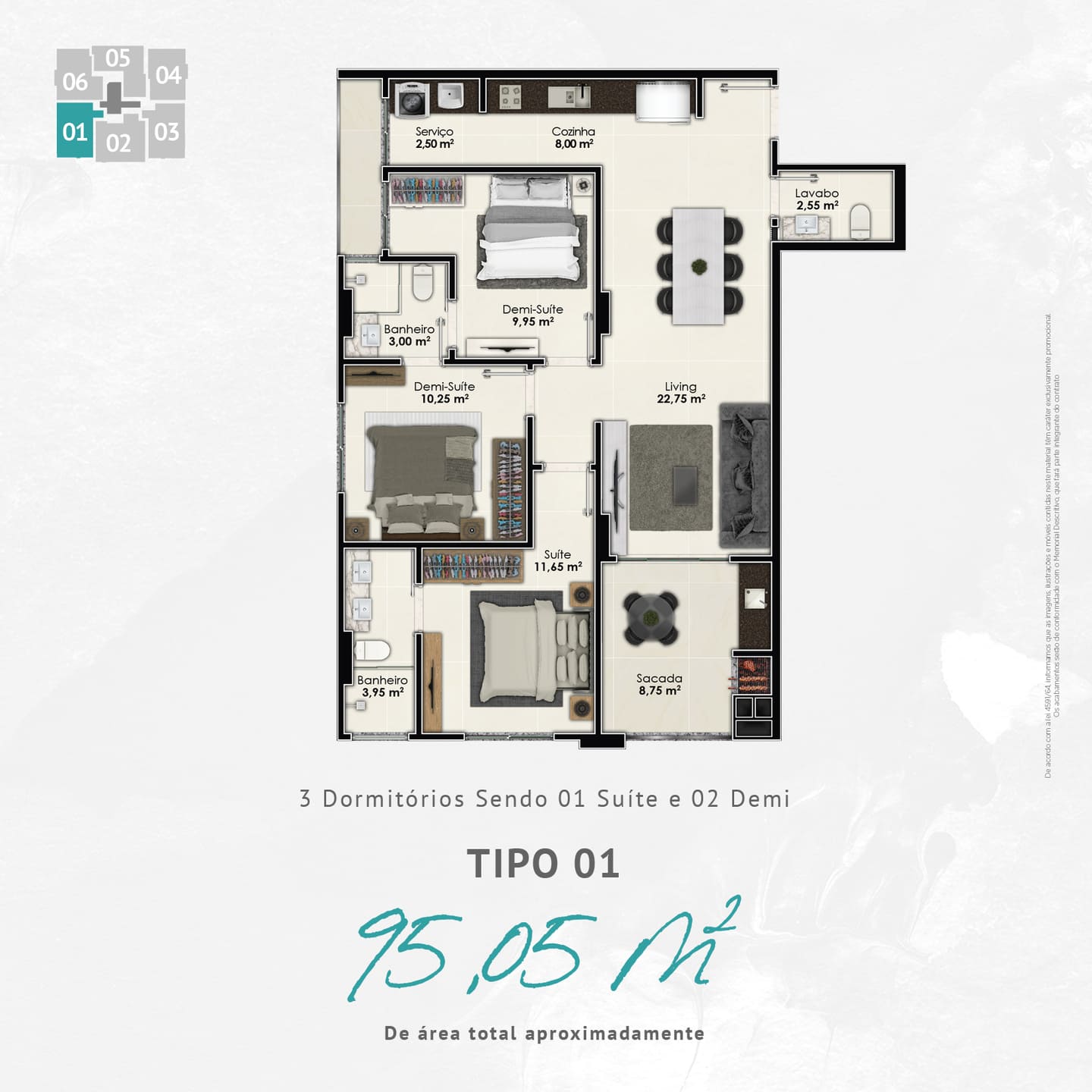 Planta 1 do Fa Bene Residenza em Porto Belo SC