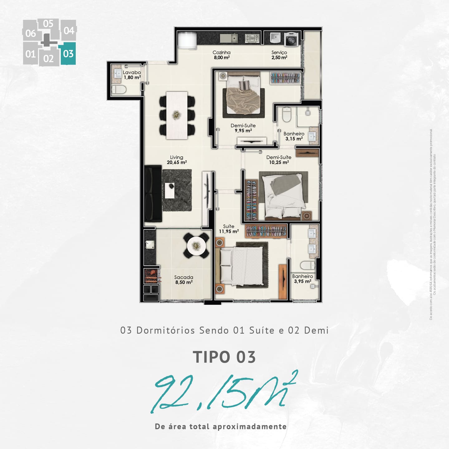 Planta 3 do Fa Bene Residenza em Porto Belo SC