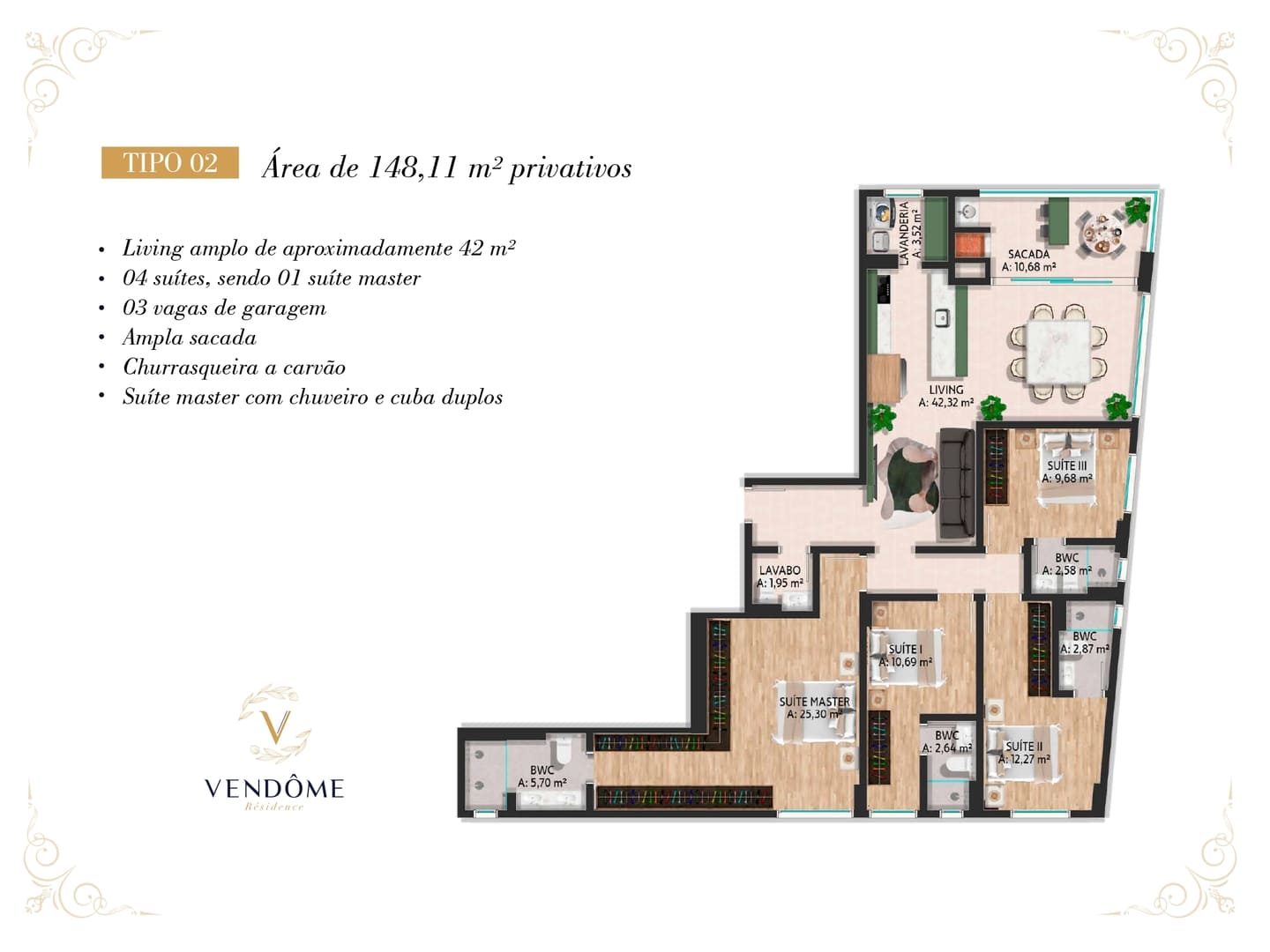 Planta 3 do Vendôme Résidence em Porto Belo SC