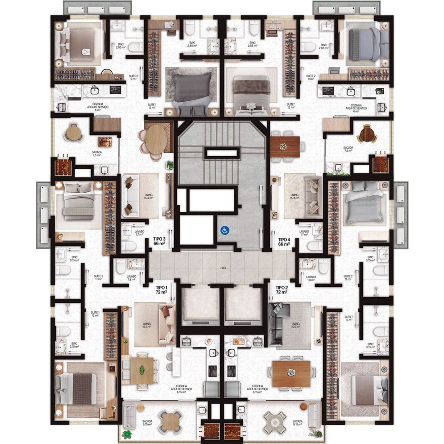 Planta 1 do Ammbar Residence em Porto Belo SC