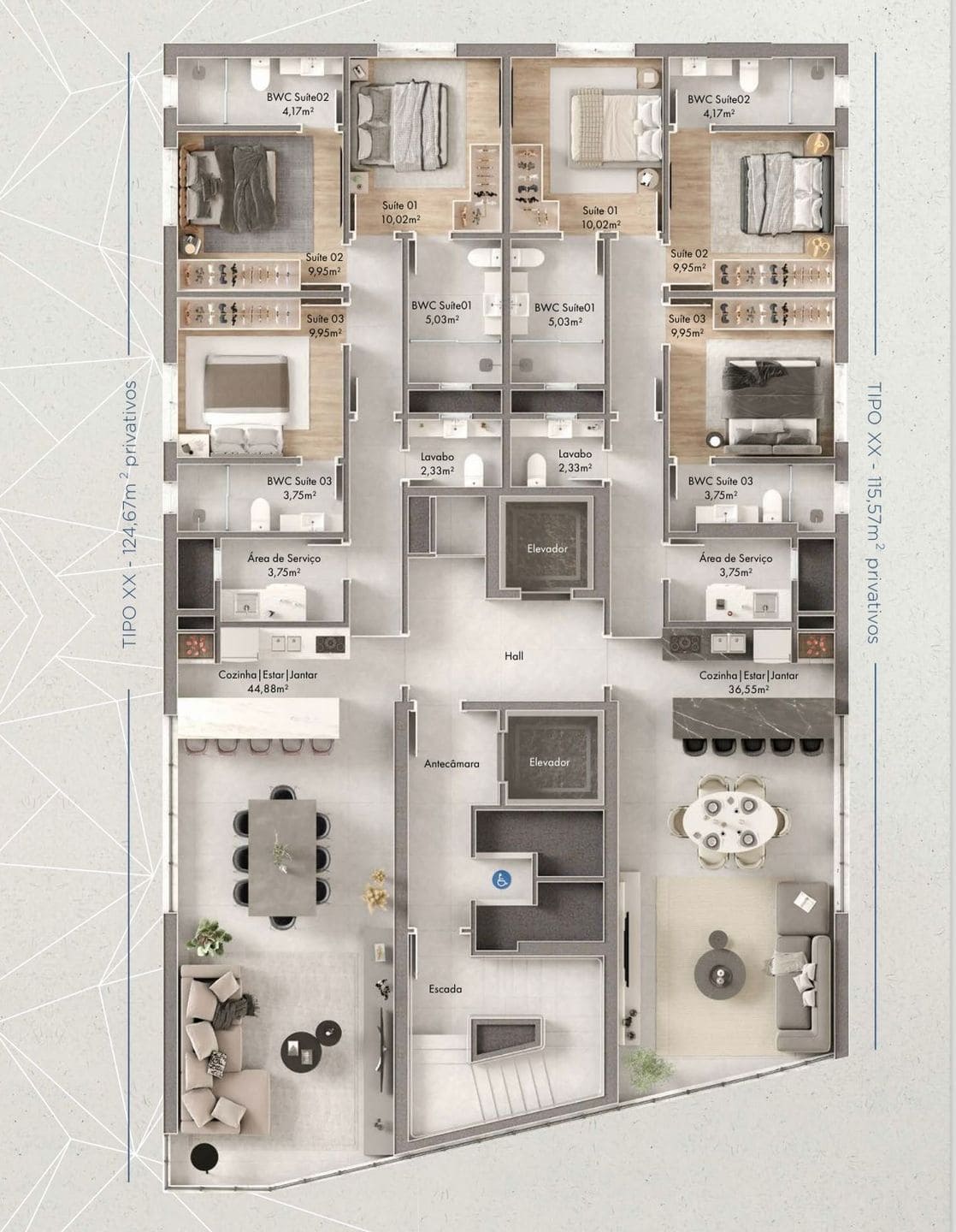 Planta 1 do Blue Tower em Porto Belo SC