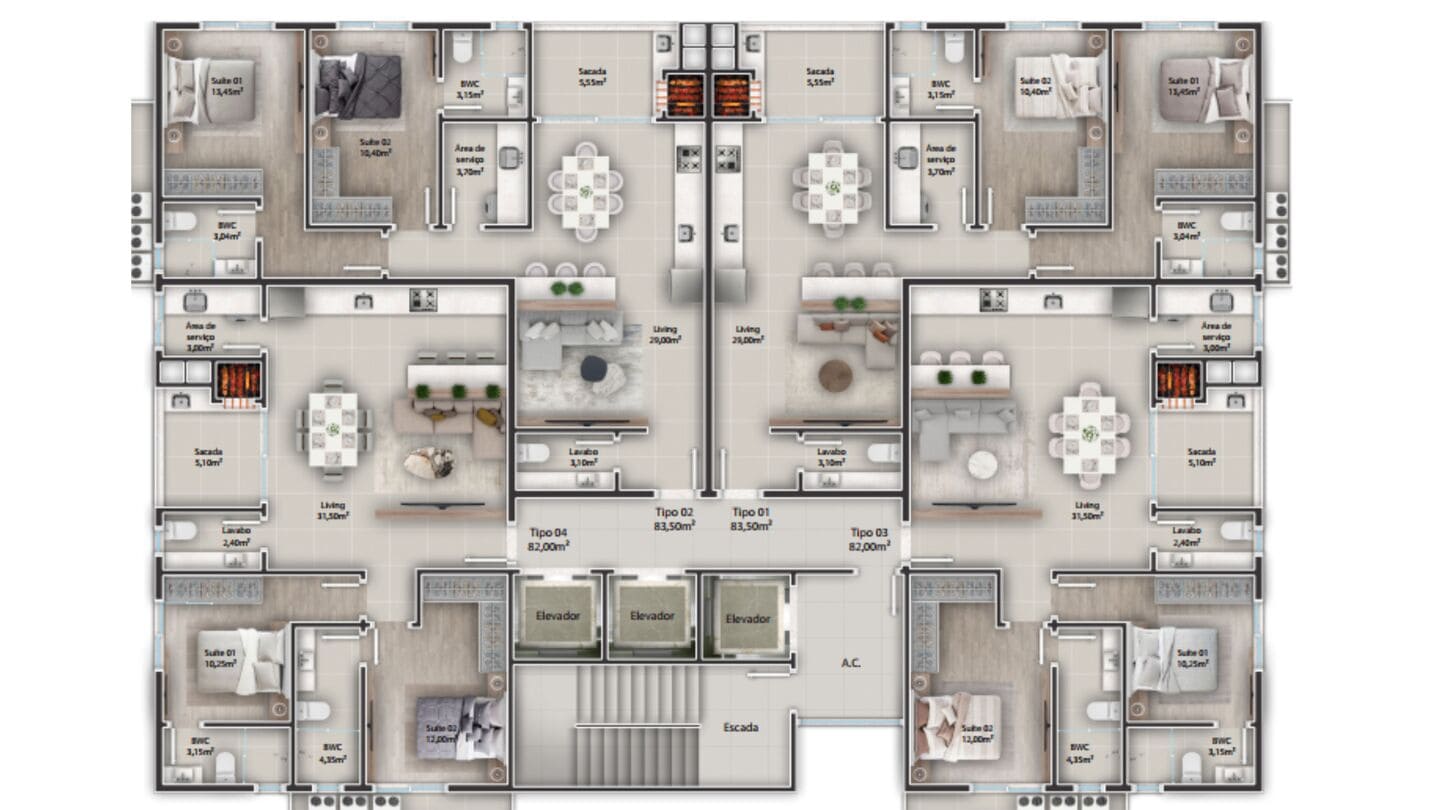 Planta 1 do Ethan Tower em Porto Belo SC