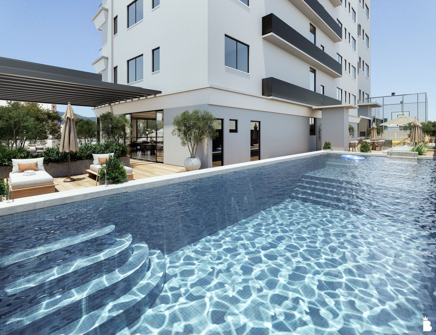 Area de lazer com piscina do Luzzara em Porto Belo SC