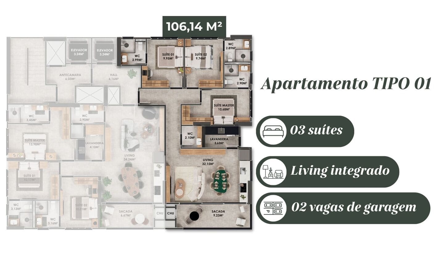 Planta 1 do Residencial Porto Veneza em Porto Belo SC