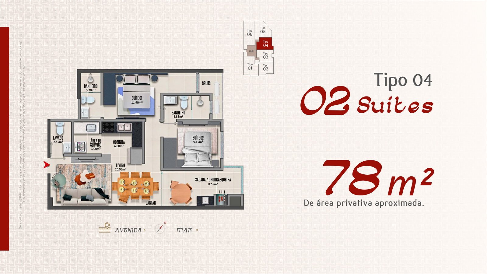 Adonai Residence — Planta tipo 04, D'Marco Construtora, Jardim Dourado, Porto Belo SC Adonai Residence — Planta tipo 04, D'Marco Construtora, Jardim Dourado, Porto Belo SC