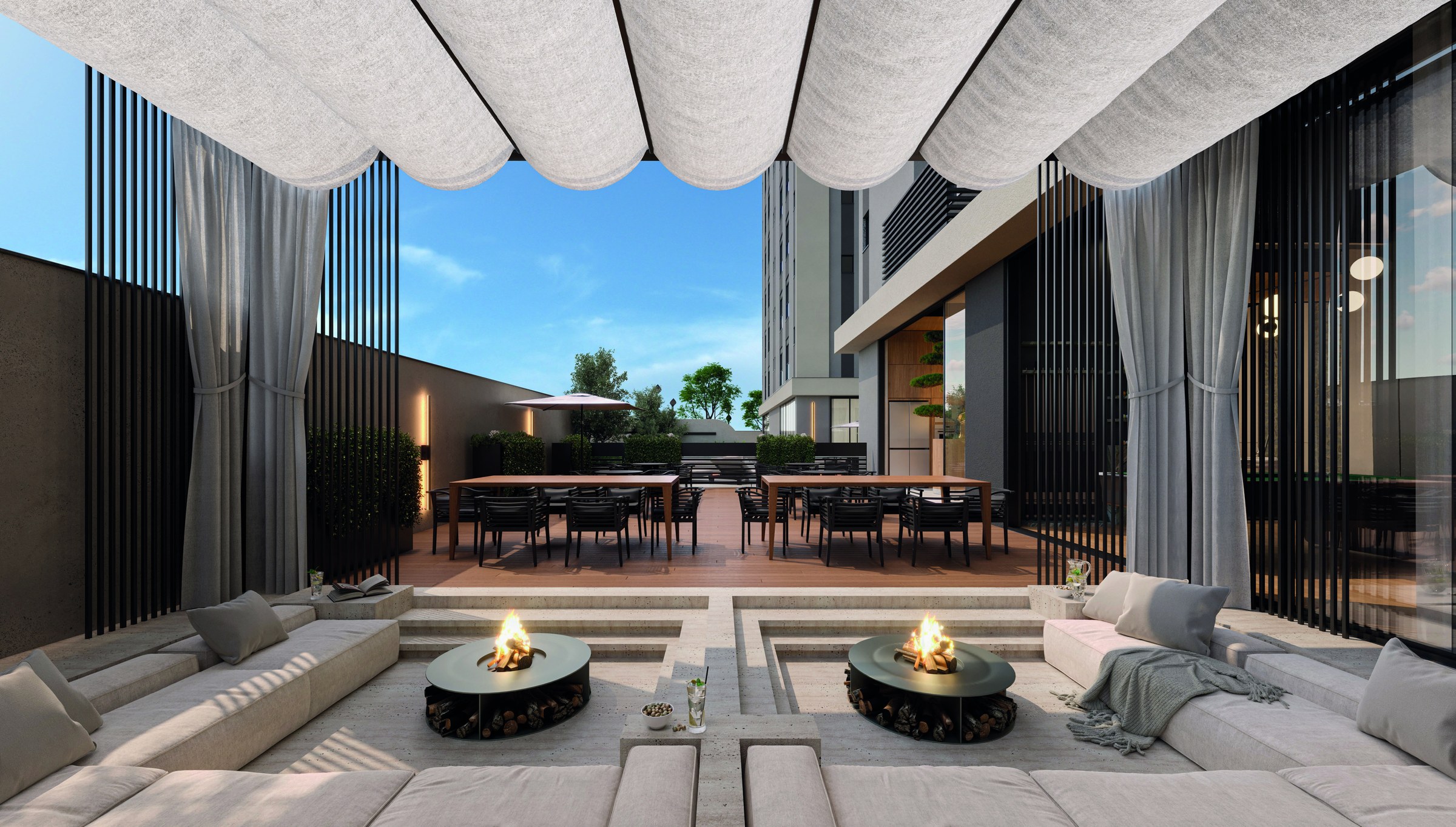 Ammos 104 — área de contemplação com lareiras externas, Zimmermann, Balneário Perequê, Porto Belo SC Ammos 104 — área de contemplação com lareiras externas, Zimmermann, Balneário Perequê, Porto Belo SC