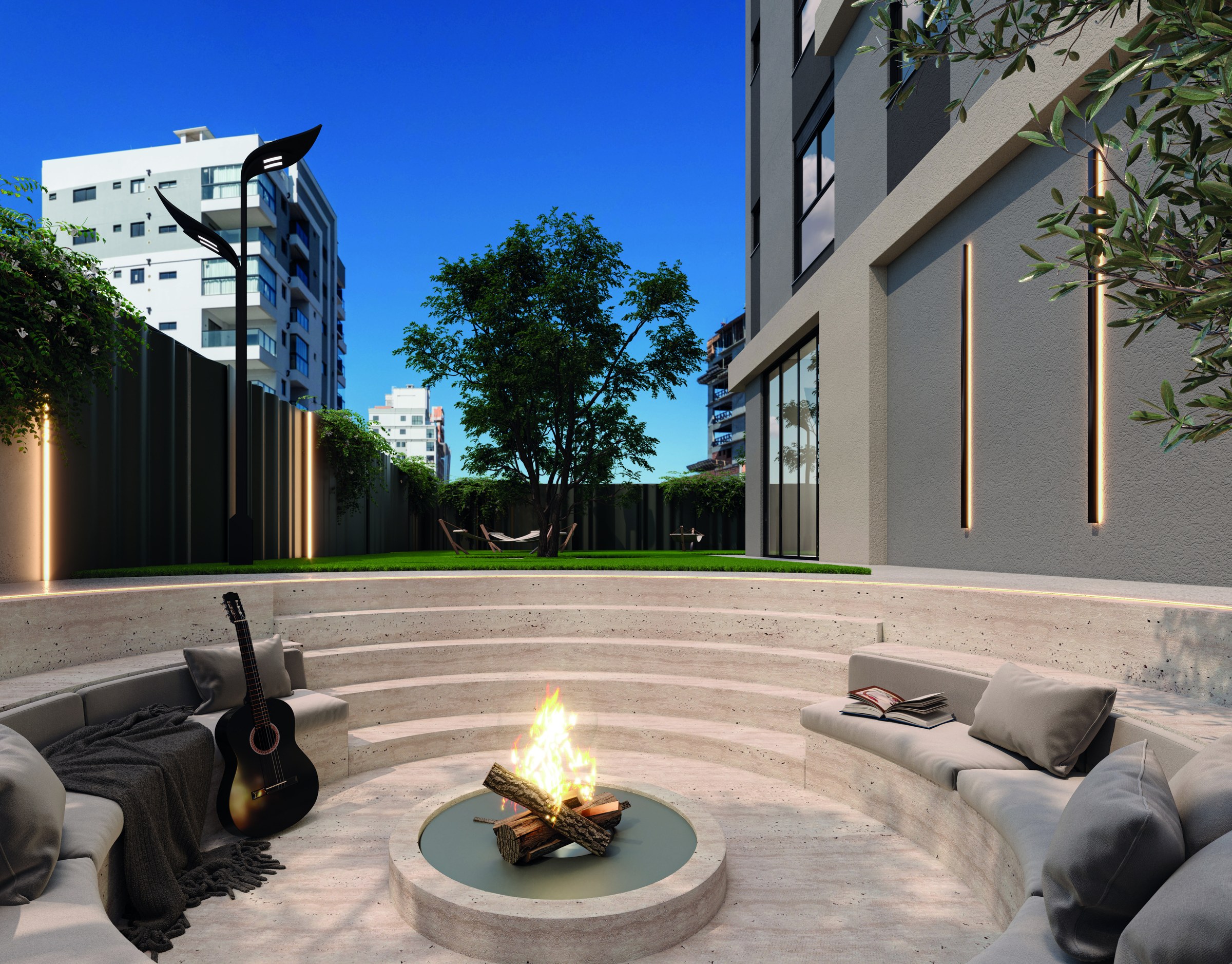 Ammos 104 — fireplace com arquibancada, Zimmermann, Balneário Perequê, Porto Belo SC Ammos 104 — fireplace com arquibancada, Zimmermann, Balneário Perequê, Porto Belo SC