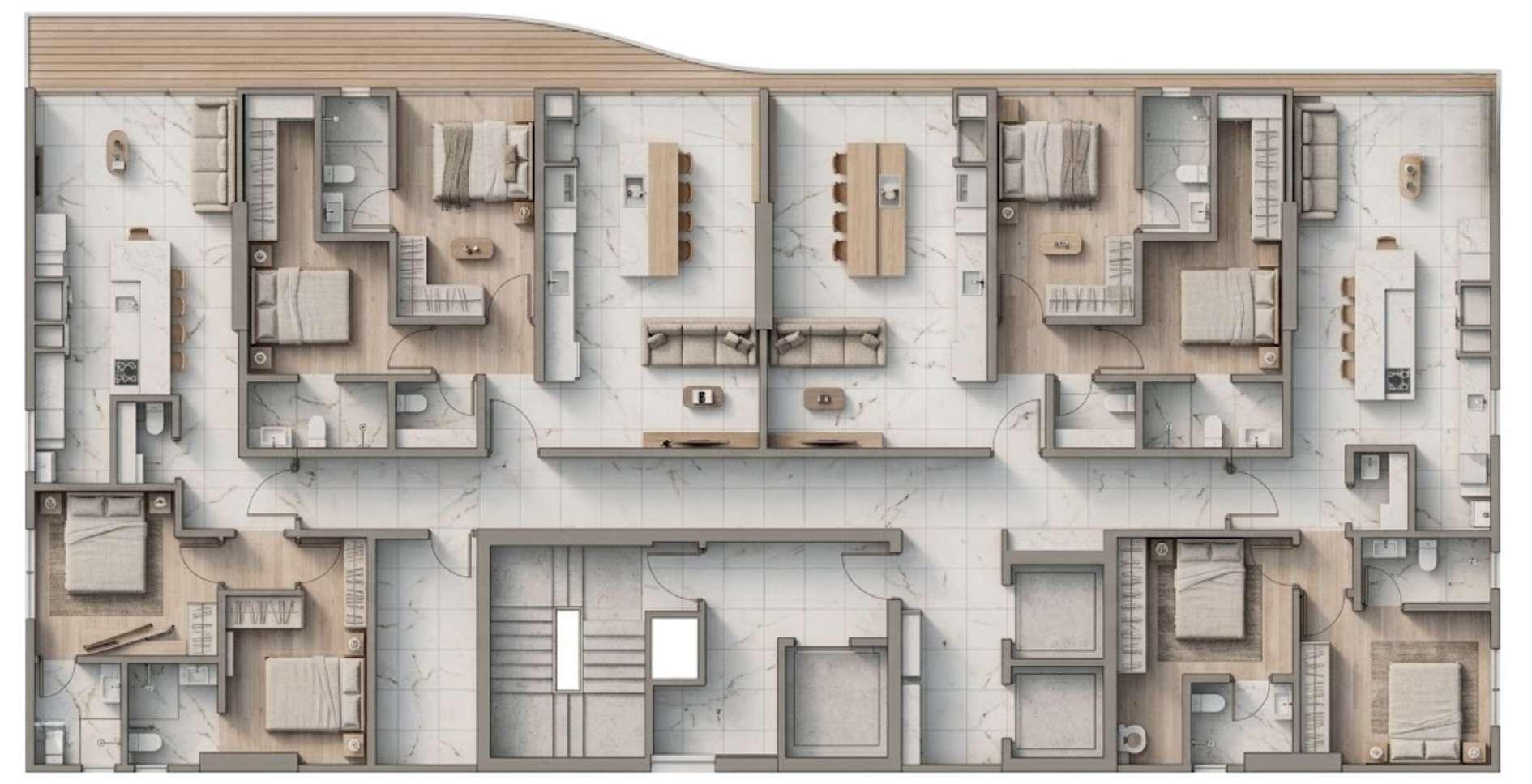Arise Home Living — planta humanizada dos apartamentos de 2 suítes (71,86 a 75,33 m²)