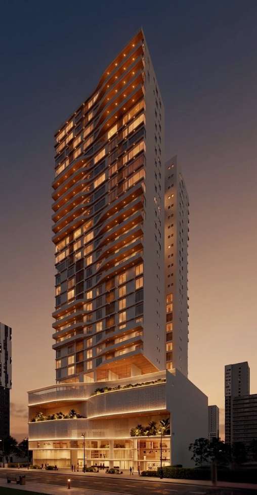 Arise Home Living — perspectiva noturna das torres em Porto Belo SC