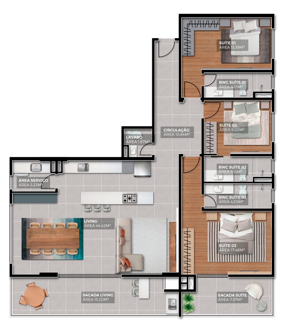 Baden Baden Residence — planta e tipologias 2, Cadore Incorporadora, Balneário Perequê, Porto Belo SC