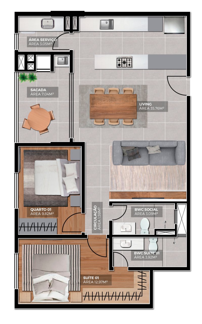 Baden Baden Residence — planta e tipologias 1, Cadore Incorporadora, Balneário Perequê, Porto Belo SC