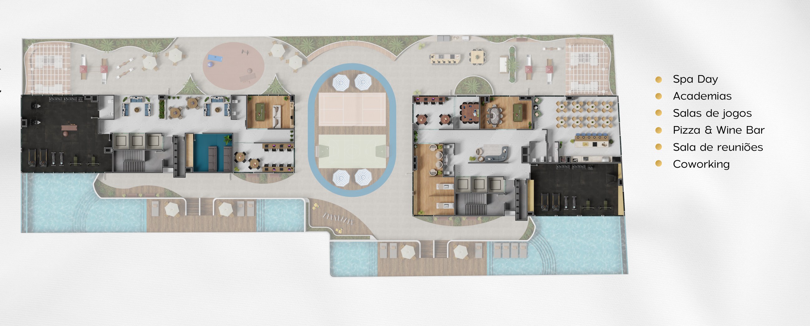 Balas Horizon — planta humanizada do lazer do 20º andar, 664 m²