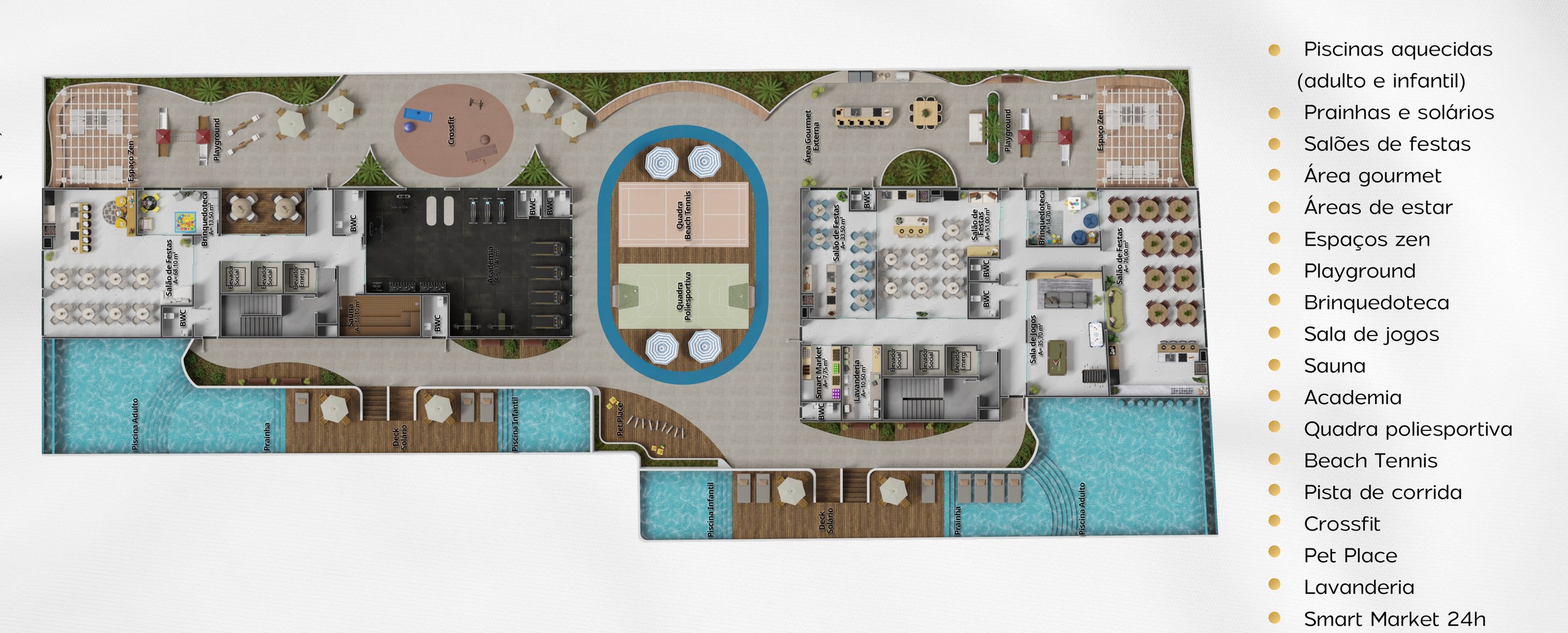 Balas Horizon — planta humanizada do lazer do 6º andar, 1.884 m²