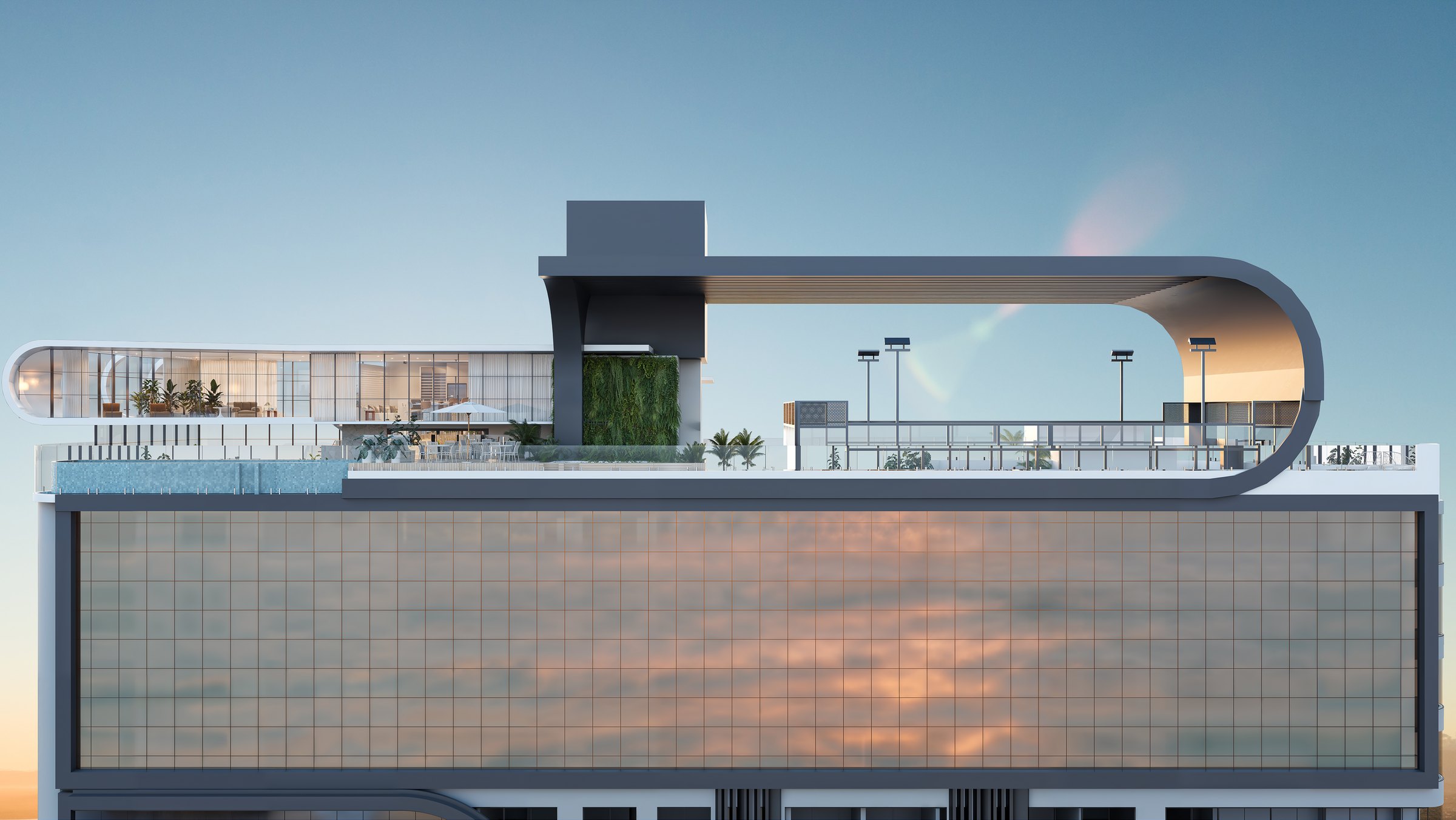 Balas Tower — Render do rooftop no 32º andar, B.Balas Construtora e Incorporadora, Balneário Perequê, Porto Belo SC Balas Tower — Render do rooftop no 32º andar, B.Balas Construtora e Incorporadora, Balneário Perequê, Porto Belo SC