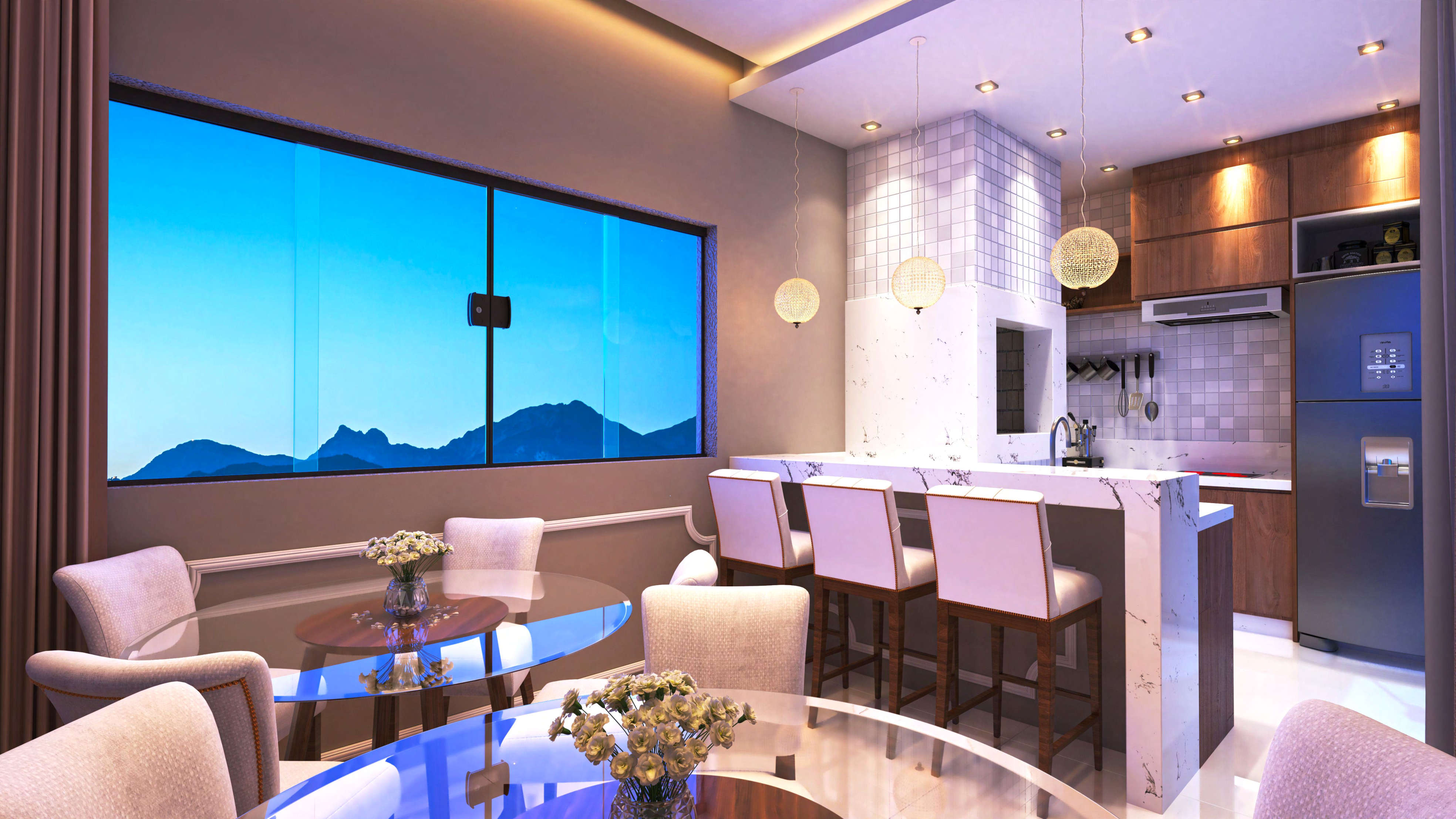 Bell Mare Residenza — cozinha integrada ao living