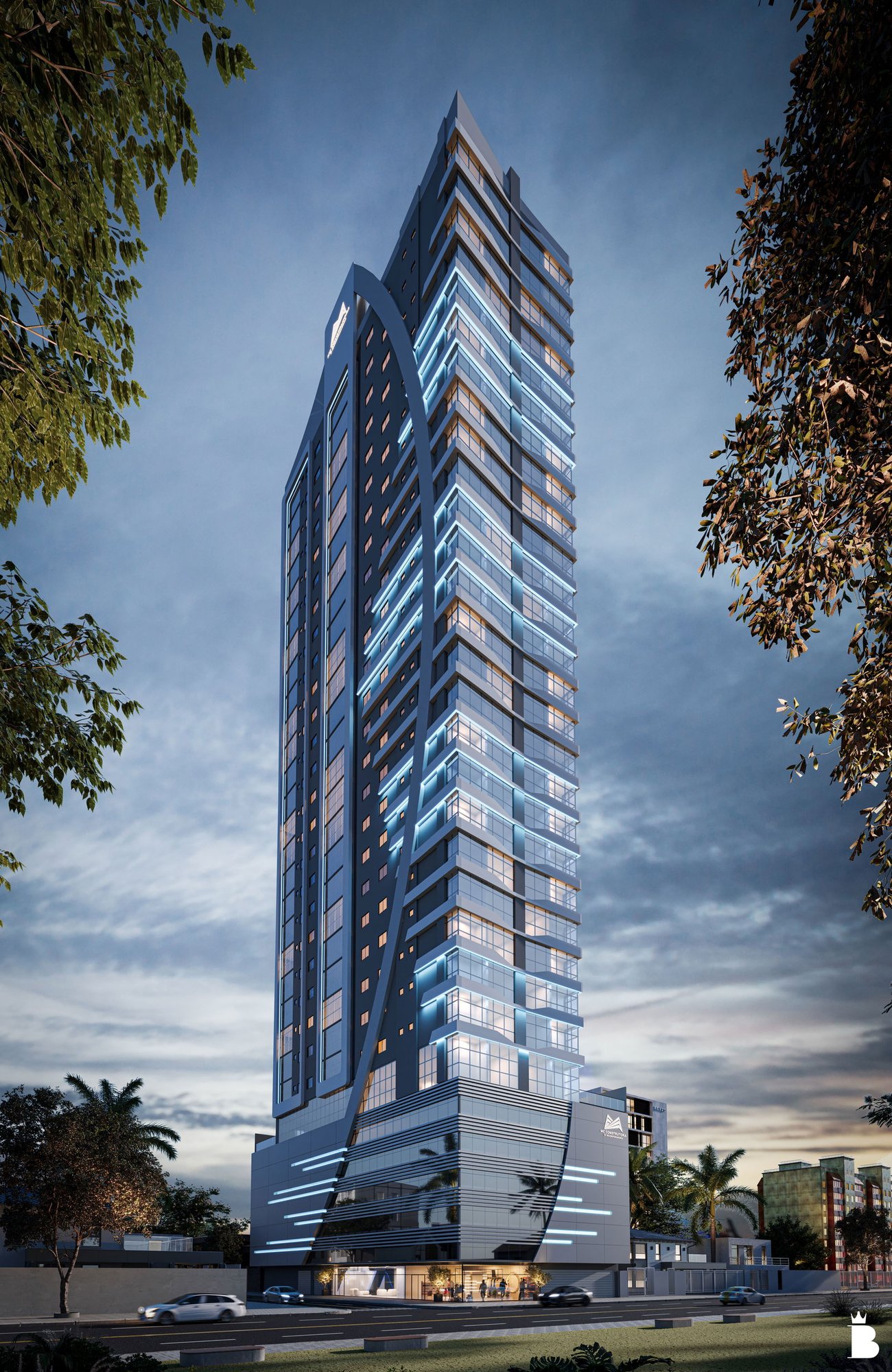 Blue Building — fachada, MC Construtora e Incorporadora, Balneário Perequê, Porto Belo SC