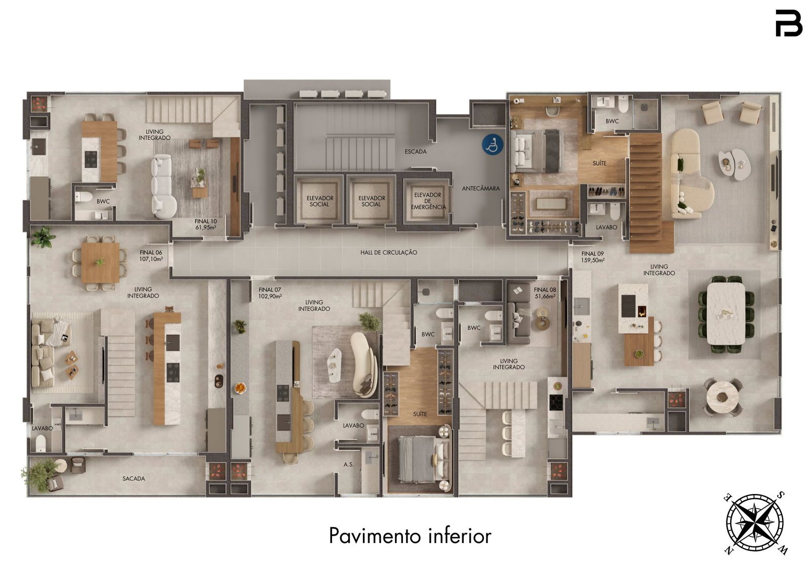 Breeze Towers — planta c torre b pavimento inferior, Bach Incorporadora, Vila Nova, Porto Belo SC Breeze Towers — planta c torre b pavimento inferior, Bach Incorporadora, Vila Nova, Porto Belo SC