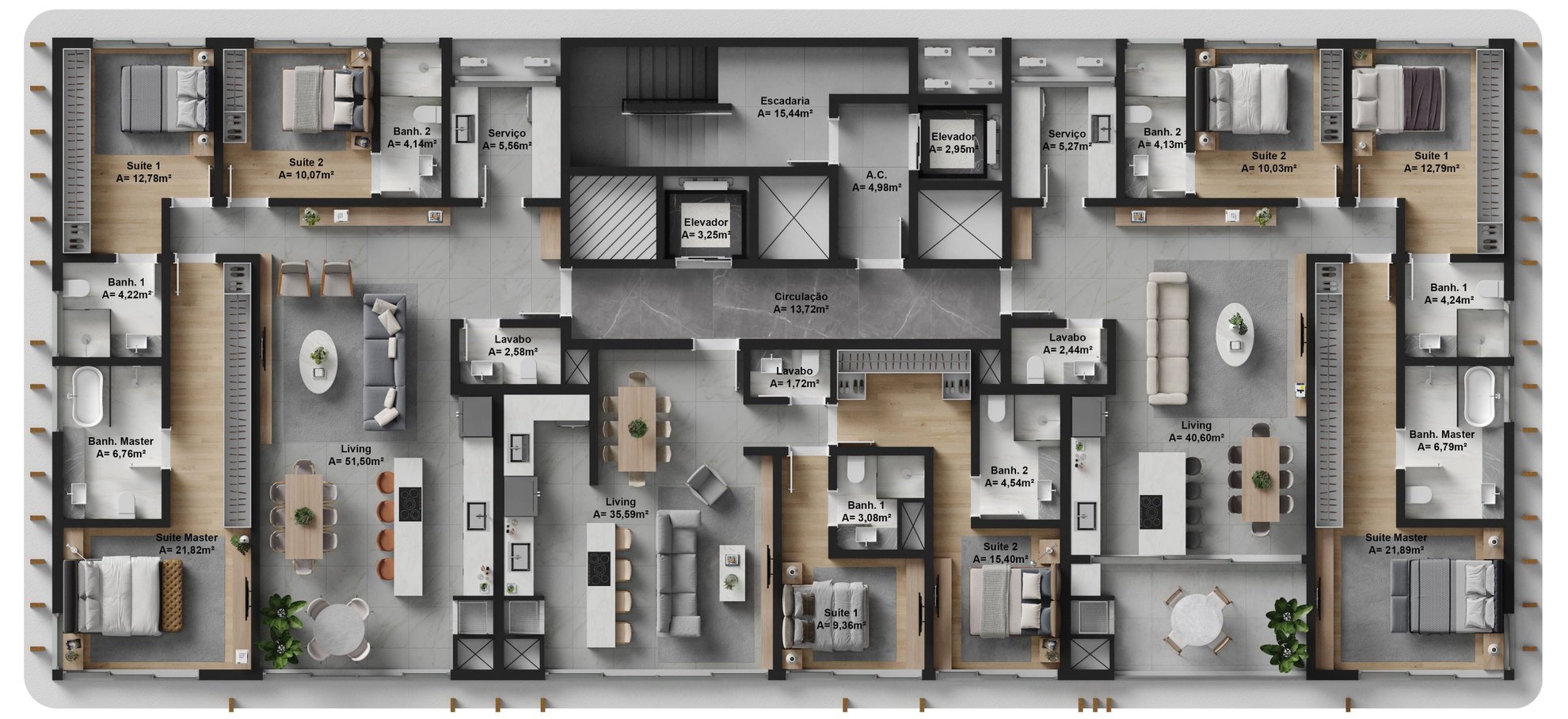 Bris Residence — planta e tipologias 14, Tetto Empreendimentos, Balneário Perequê, Porto Belo SC