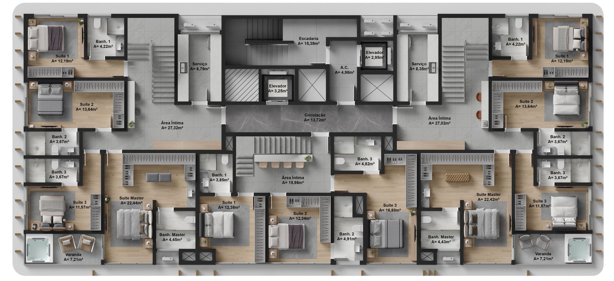 Bris Residence — planta e tipologias 4, Tetto Empreendimentos, Balneário Perequê, Porto Belo SC
