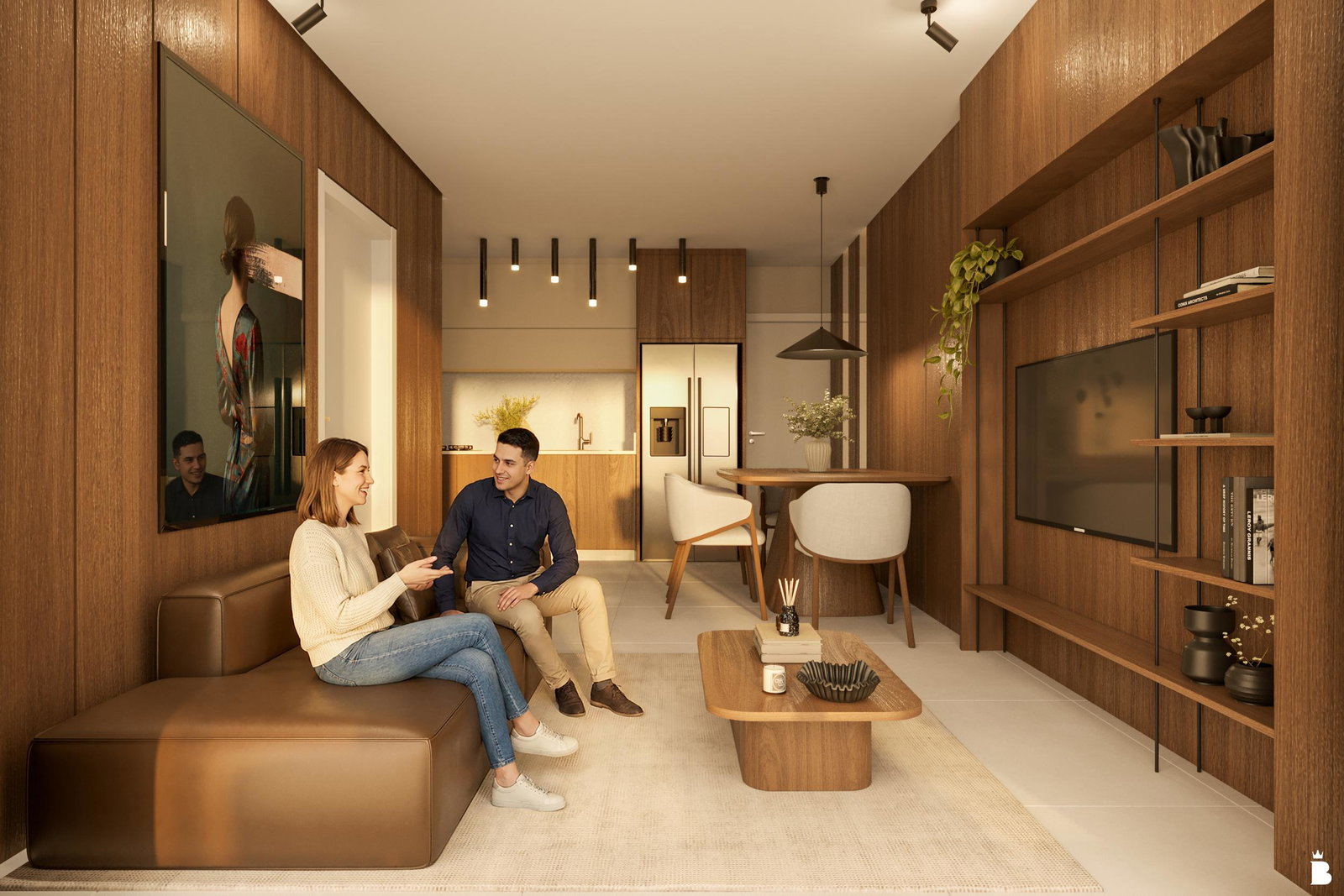 Brizza Studios — living integrado do studio decorado