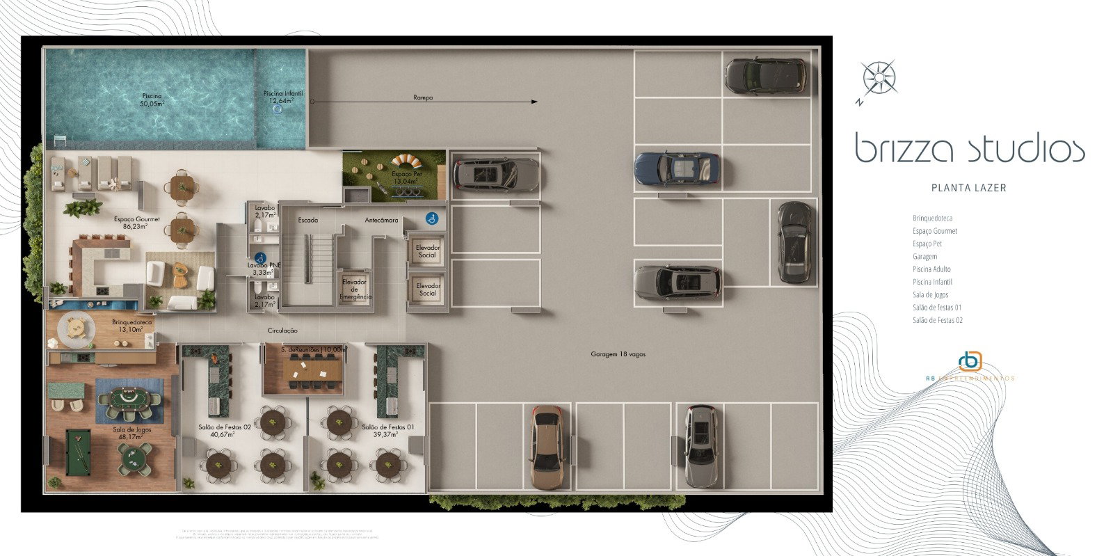 Brizza Studios — planta humanizada da área de lazer do térreo