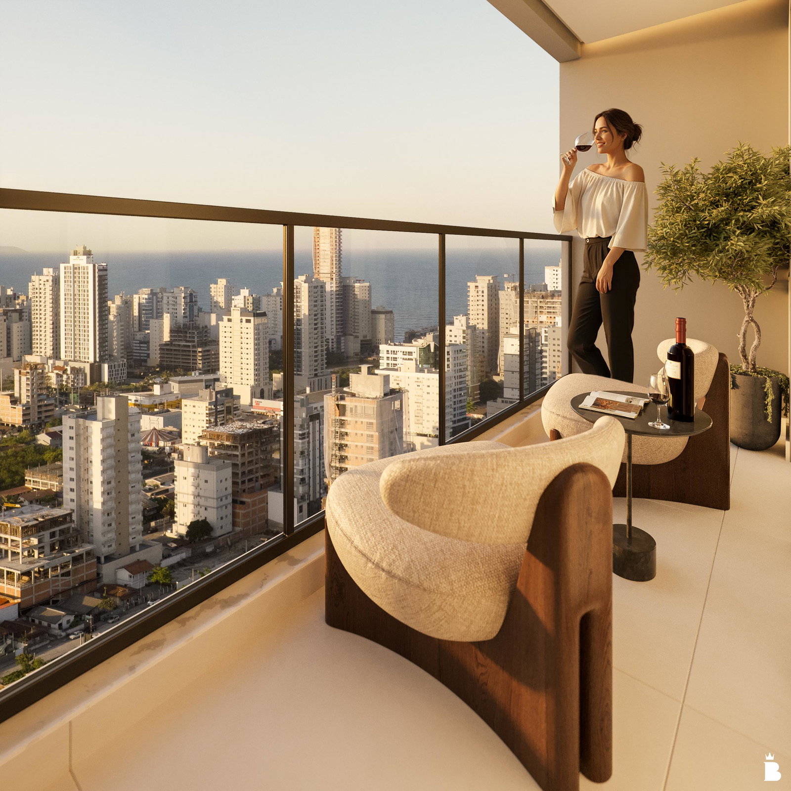 Brizza Studios — sacada do studio com vista para o mar