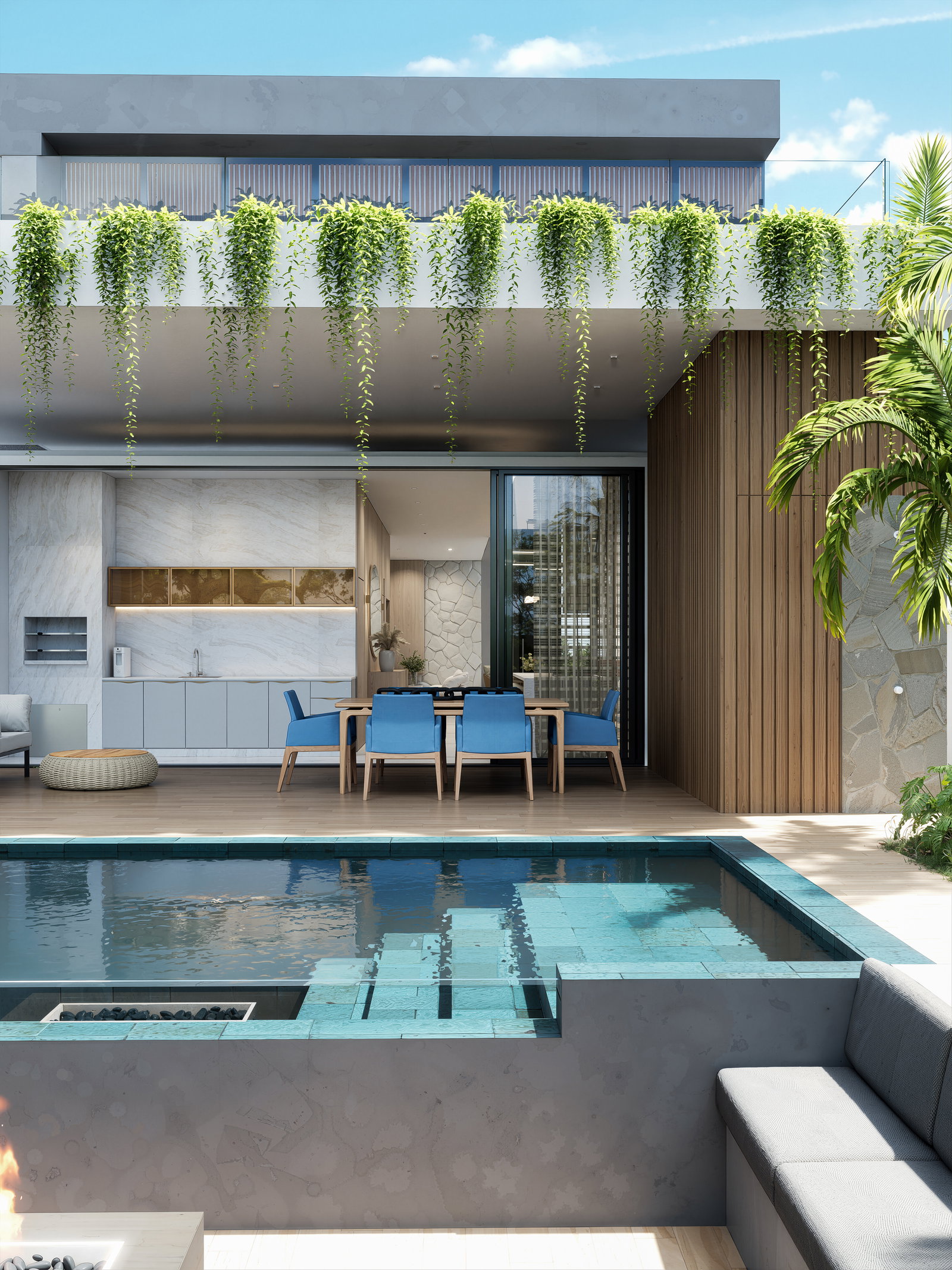 Casa Olivea — área gourmet voltada para a piscina