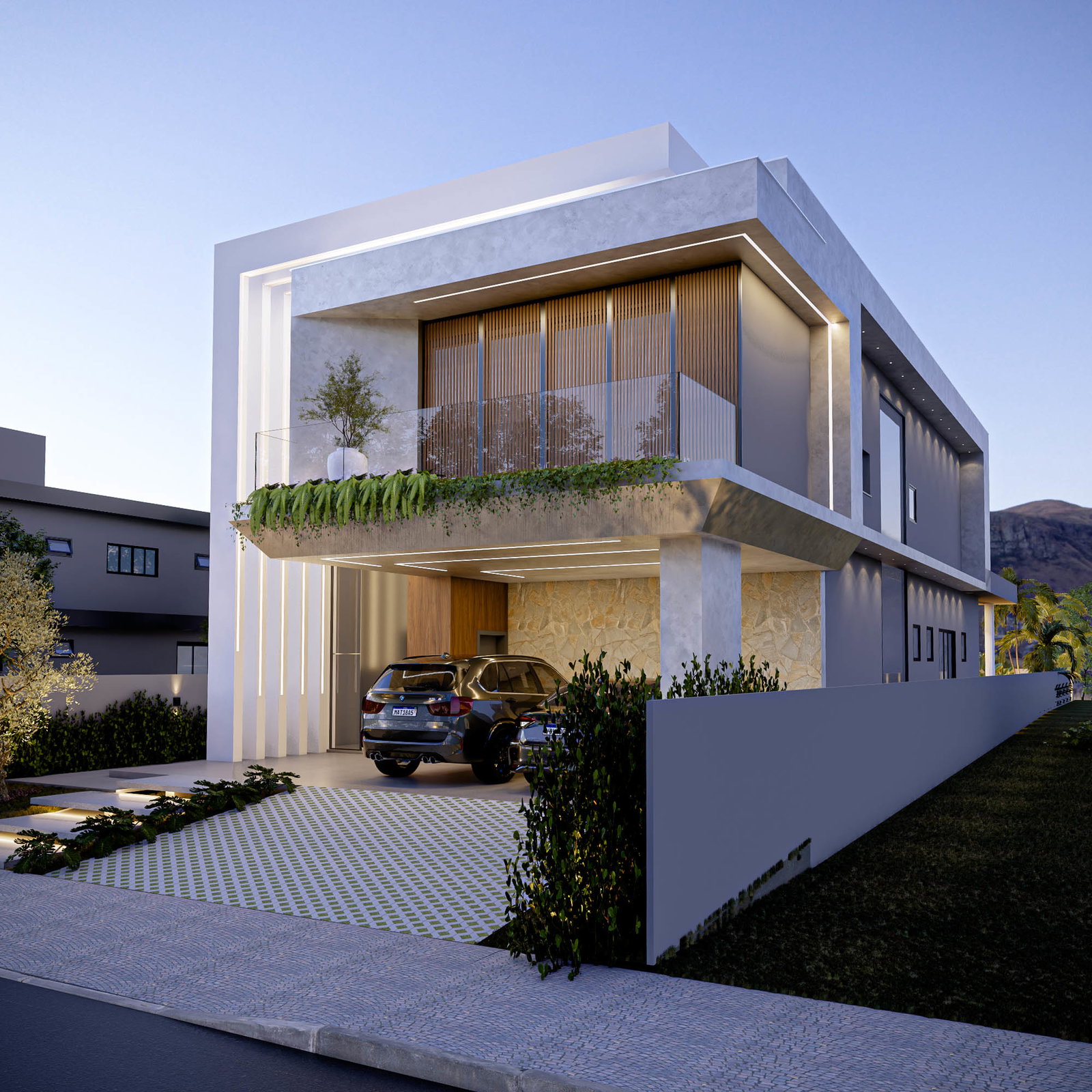 Casa Olivea — fachada em perspectiva, arquitetura contemporânea em concreto e madeira, Porto Belo SC