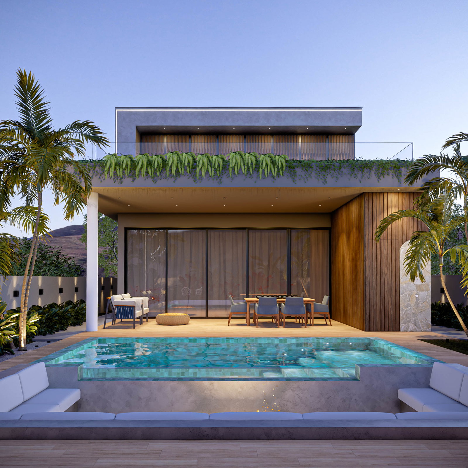 Casa Olivea — piscina integrada à área gourmet da residência