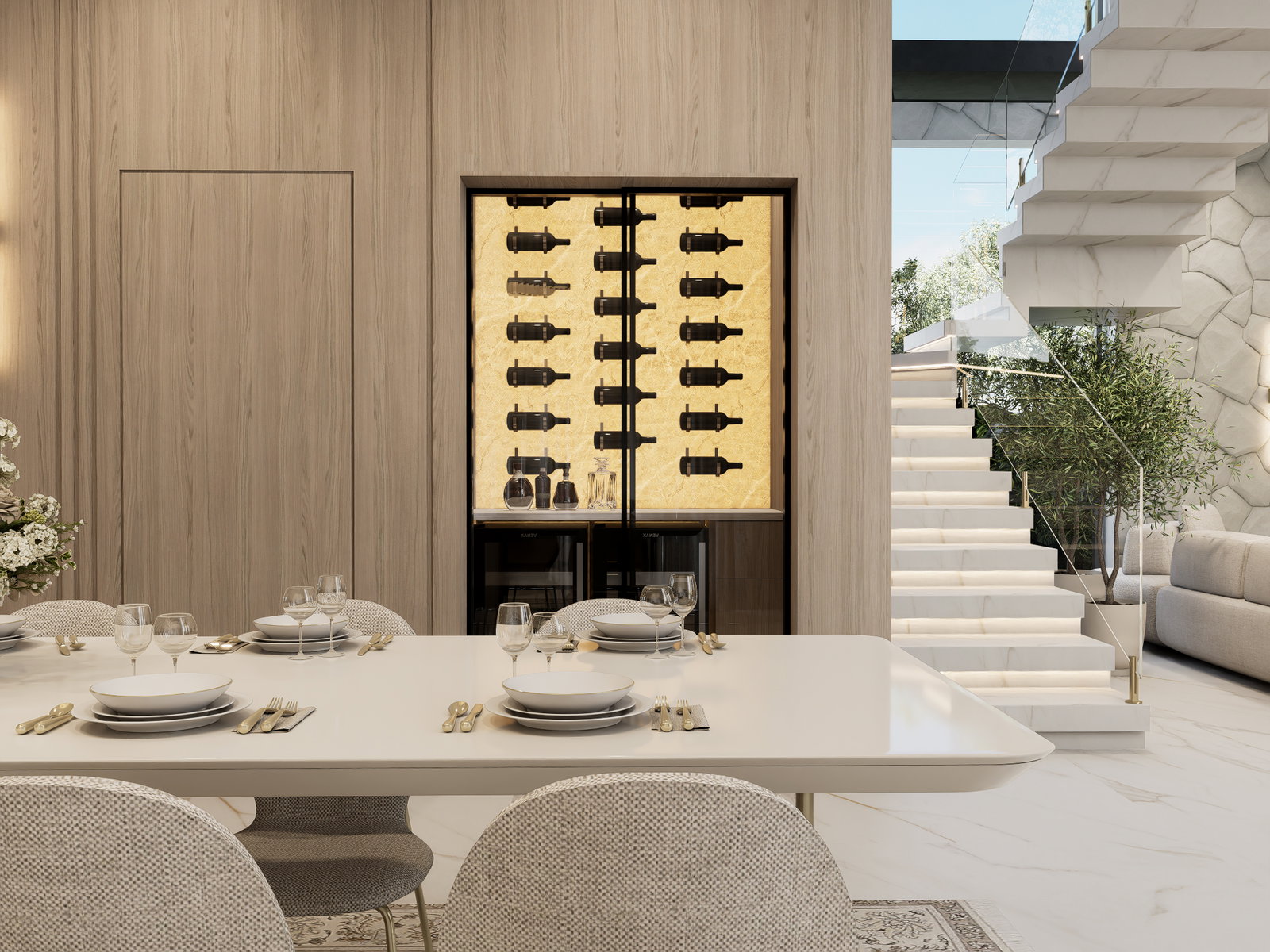 Casa Olivea — sala de jantar com adega climatizada
