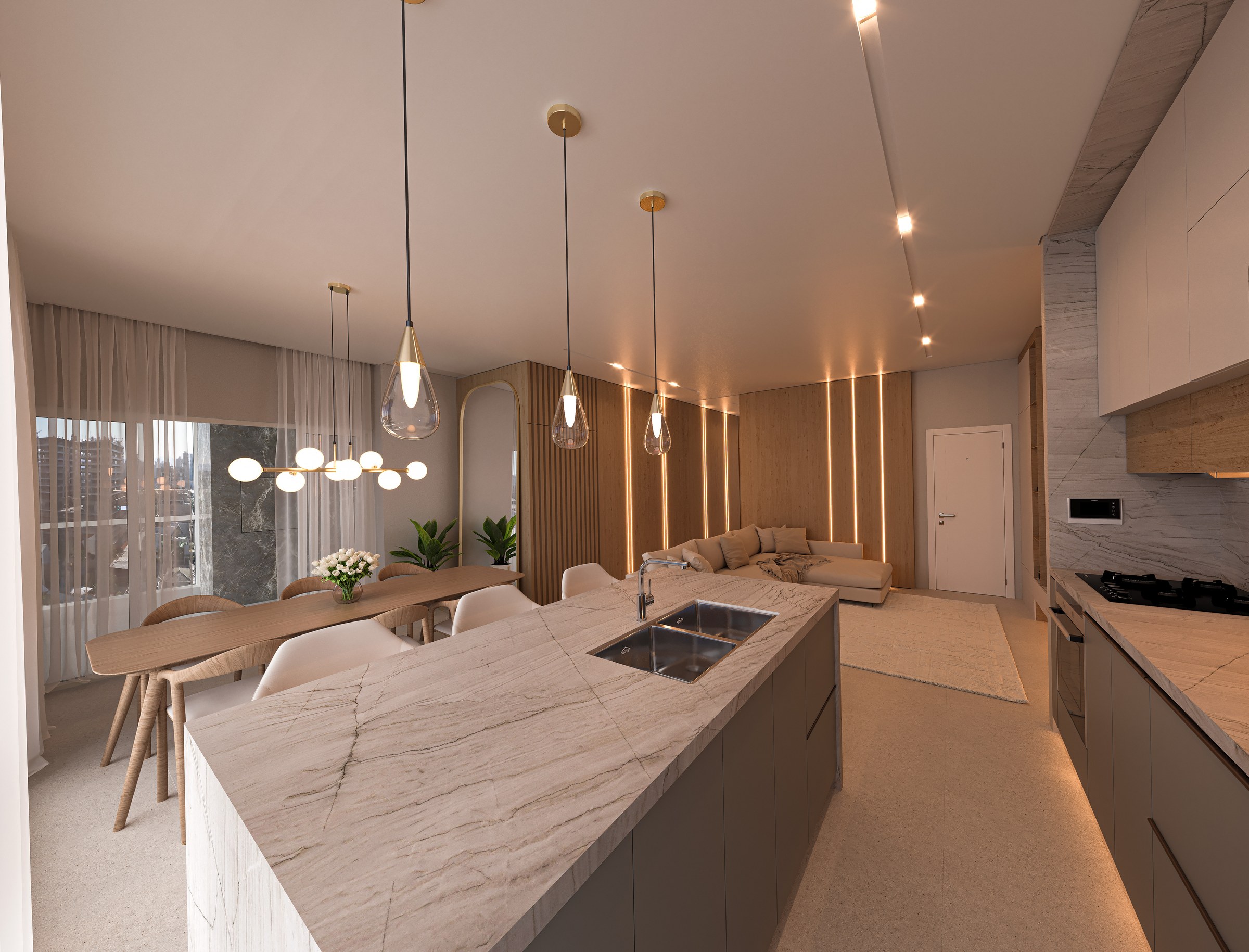Catalunya Residence — Cozinha e living integrados, Locana, Porto Belo SC Catalunya Residence — Cozinha e living integrados, Locana, Porto Belo SC