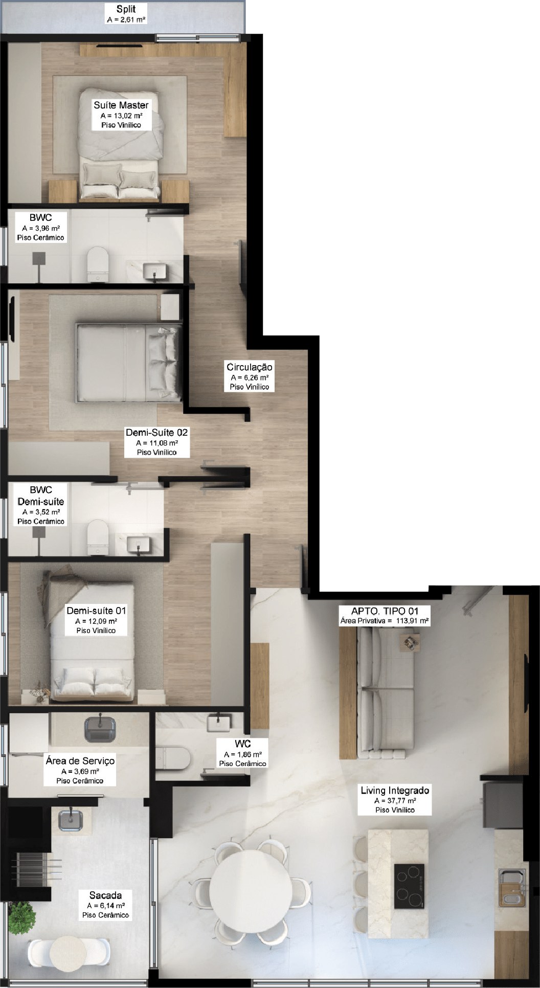 Catalunya Residence — Planta humanizada do apartamento, Locana, Porto Belo SC Catalunya Residence — Planta humanizada do apartamento, Locana, Porto Belo SC
