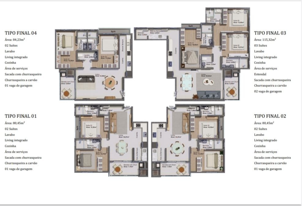 Chateau Soleil — planta e tipologias 2, Elcon Empreendimentos, Balneário Perequê, Porto Belo SC